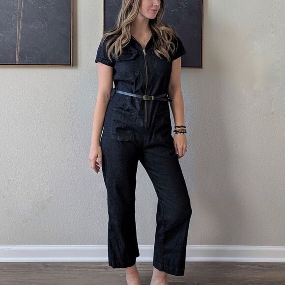 Albion Fit Hamptons Jumpsuit XS BlackCanvas Zip Front Short Sleeve